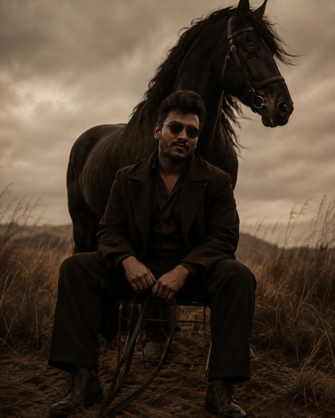 Dark Brown Cinematic Horse Portrait AI Prompt